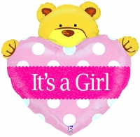 37" It's A Girl Teddy + Heart