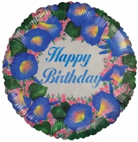 18" Happy Birthday Blue Flowers & Leaves 