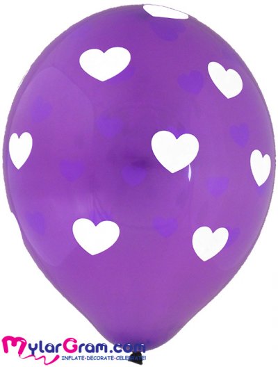 12" White Hearts on Purple Balloon (100pcs)