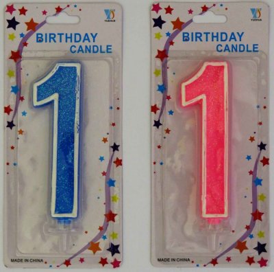 Large Number 1 Candle Pink/Blue