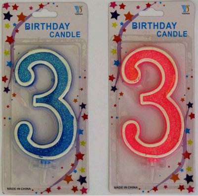 Large Number 3 Candle Pink/Blue