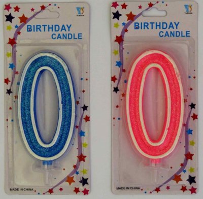 Large Number 0 Candle Pink/Blue
