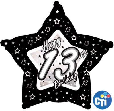18" Happy 13th Birthday Black & Silver