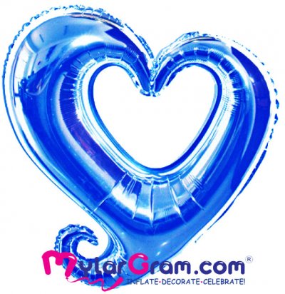16" Metallic Blue Open Heart MYLARGRAM