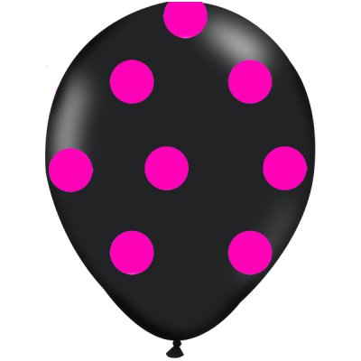 12" Black - Neon Pink Dots (100pcs)