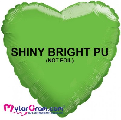 18" Shiny Bright PU Lime Green Heart MYLARGRAM