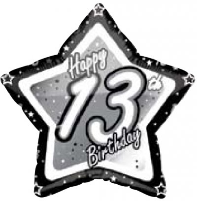 18" Happy 13th Birthday Black & Silver