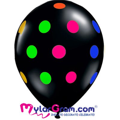 12" Black Multicolored Dots (100pcs)