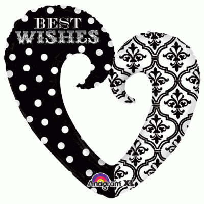 32"  Best Wishes Damask & Dots Heart 