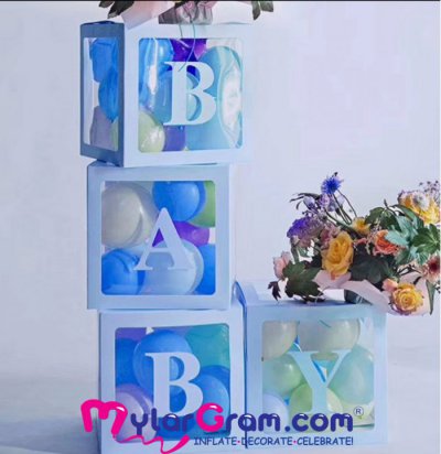 30cm Balloon Box Blue Baby - 4pcs set