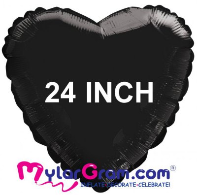 24" Metallic Black Heart MYLARGRAM