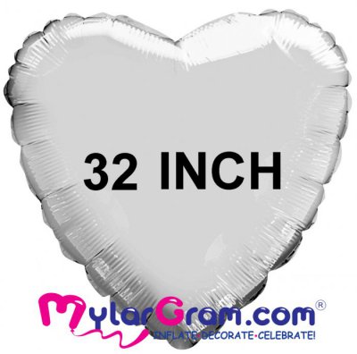 32" Metallic Sןilver Heart MYLARGRAM