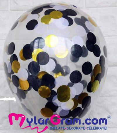 12" Clear Balloon + Gold/Black Confetti (50pcs)
