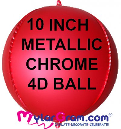 10" Metallic Chrome Red Ball Shape 4D 