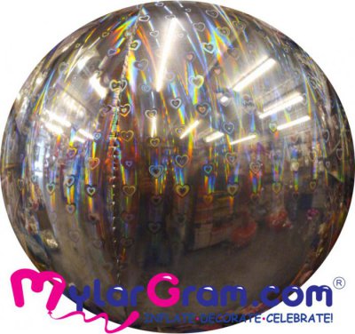 22" Silver Holographic Hearts Ball Shape 4D