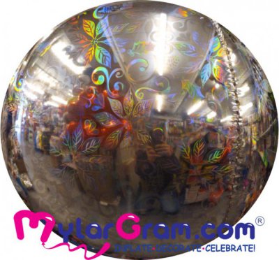22" Silver Holographic Floral Ball Shape 4D