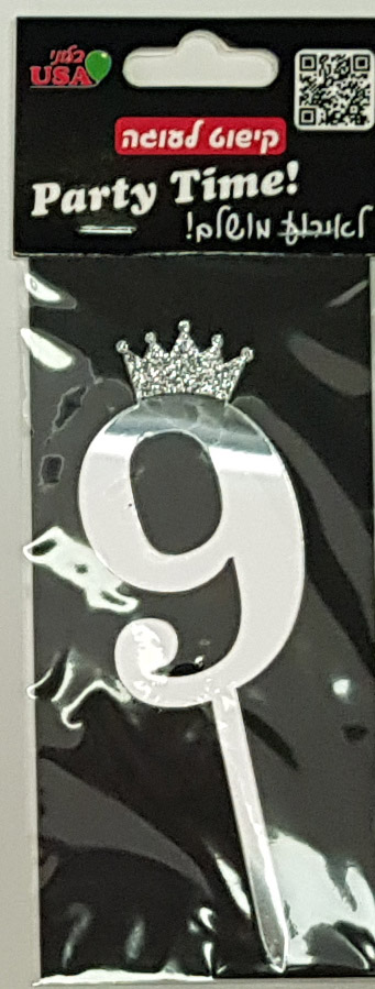 Number 9 Silver Birthday Cake Decoration