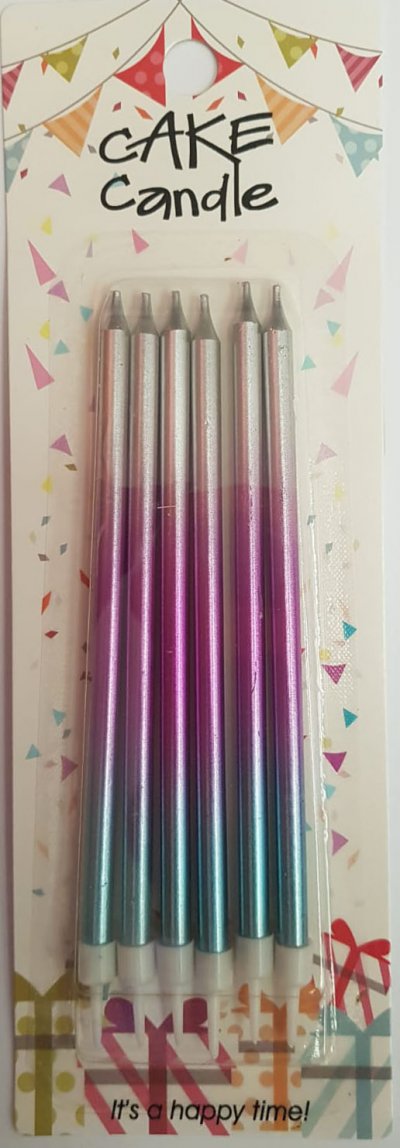 Multi-colored Silver Metallic Candles (6)