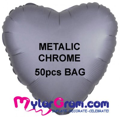 18" Metallic Chrome Silver Heart MYLARGRAM