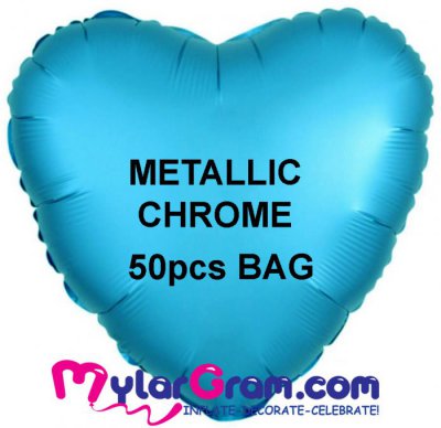 18" Metallic Chrome Light Blue Heart MYLARGRAM