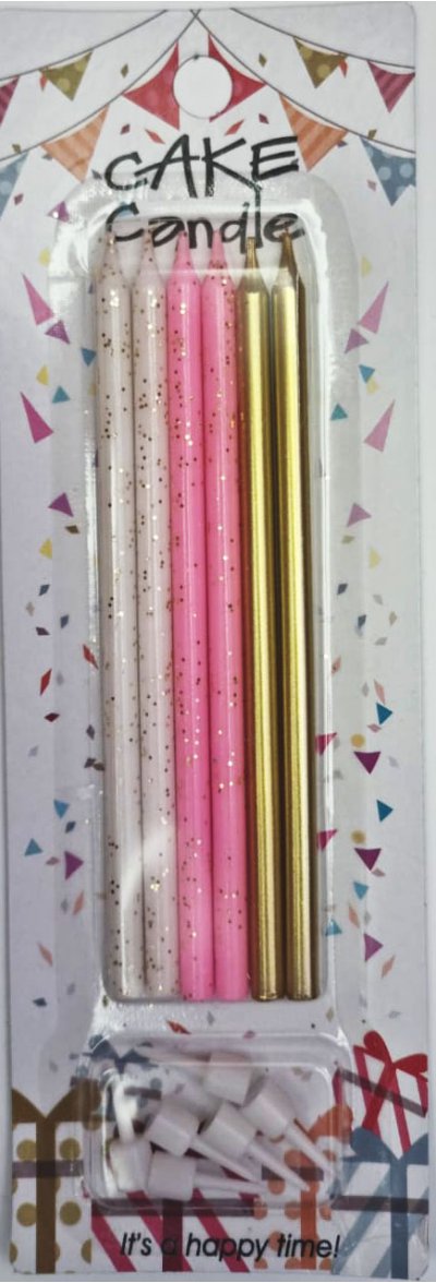 Long Gold/Pink/White Sparkling Candles (6)