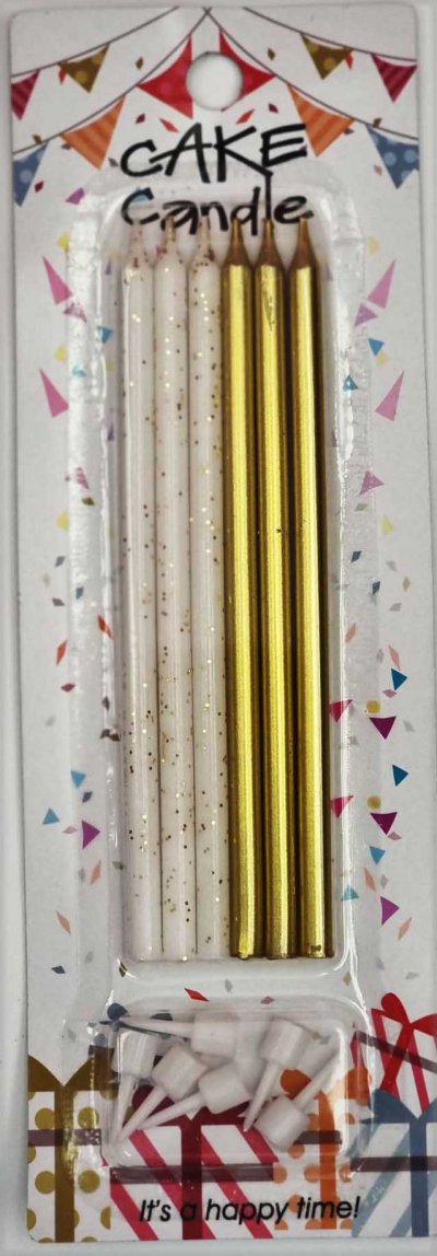 Long White/Gold Sparking Candles (6)