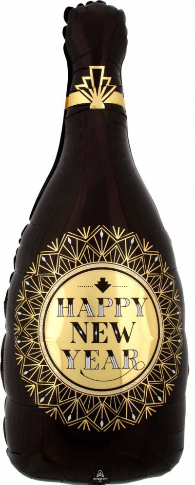 36" Happy New Years Black Champagne Bottle 