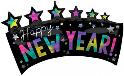 34" Happy New Years Star Banner Holographic