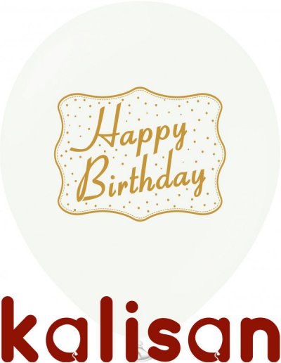 12" Happy Birthday White Printed Gold KALISAN