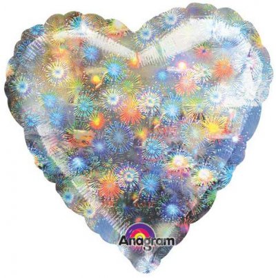 32" Holographic Silver Fireworks Heart
