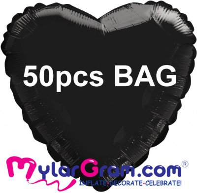 18" Metallic  Black Heart MYLARGRAM
