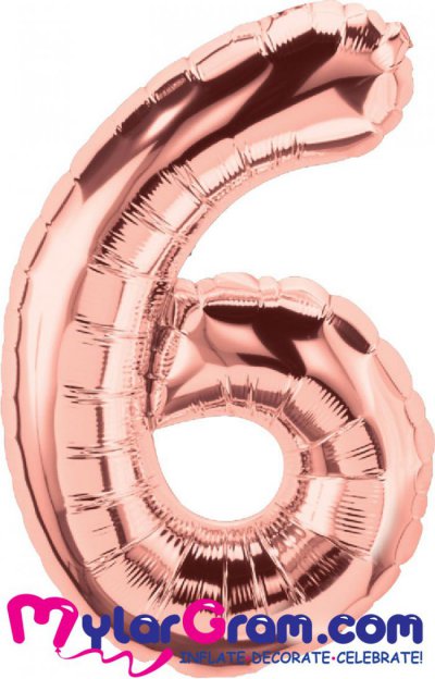 34" Number 6 Rose Gold MylarGram