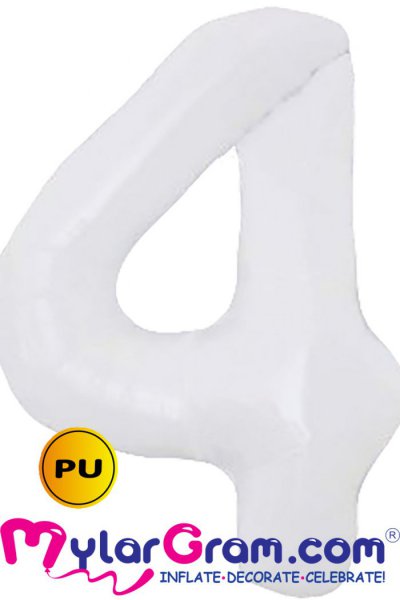 34" Number 4 White PU MylarGram