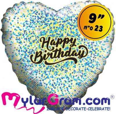 9" HB Glitter Gold/Blue White Heart Airfilled