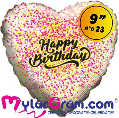 9" HB Glitter Gold/Pink White Heart Airfilled