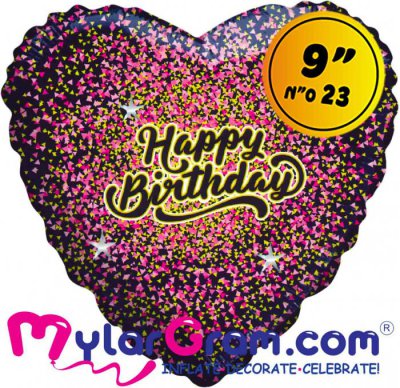 9" HB Glitter Gold/Pink Black Heart Airfilled