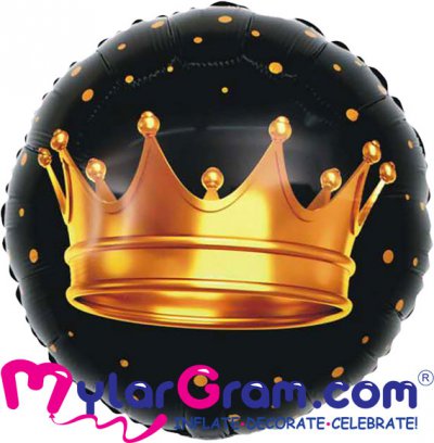 18" Gold Crown on Black Balloon