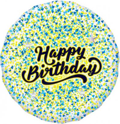 SALE 18" Happy Birthday Glitter Gold/Blue White