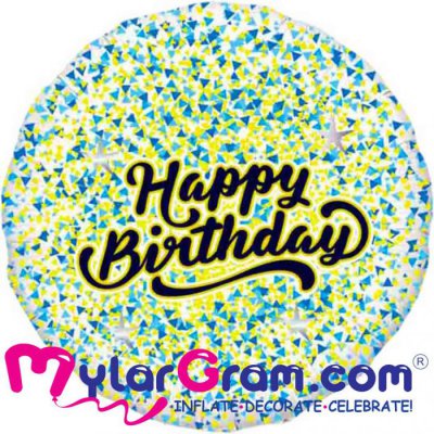SALE 18" Happy Birthday Glitter Gold/Blue White