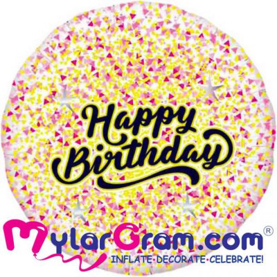 SALE 18" Happy Birthday Glitter Gold/Pink White