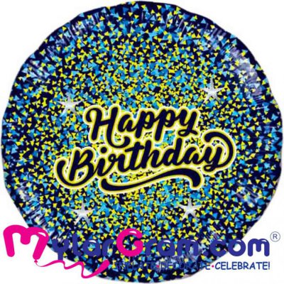SALE 18" Happy Birthday Glitter Gold/Blue Black