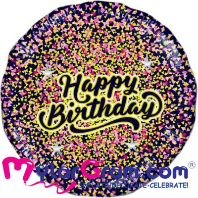 SAVE 18" Happy Birthday Glitter Gold/Pink Black