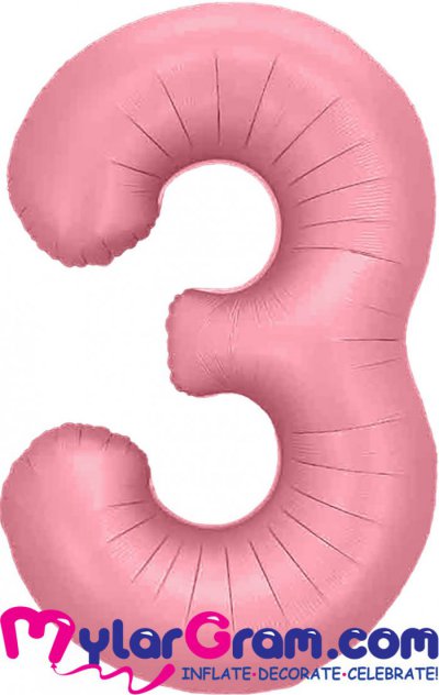 34" Number 3 Baby Pink MylarGram