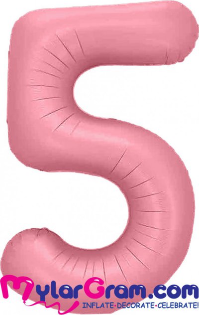 34" Number 5 Baby Pink MylarGram
