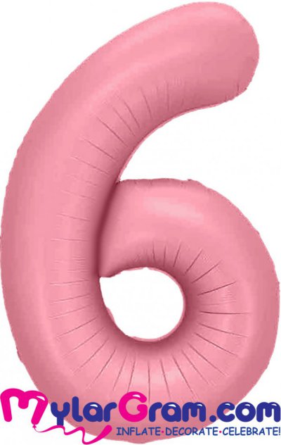 34" Number 6 Baby Pink MylarGram
