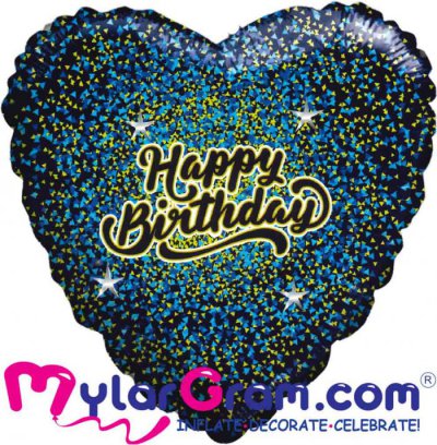 SALE 28" HB Glitter Gold/Blue Black Heart