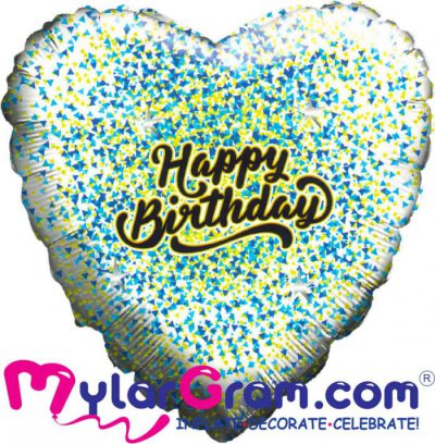 SALE 28" HB Glitter Gold/Blue White Heart