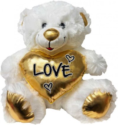 Plush White Bear 30cm Golden Heart With Love