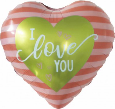 18" I Love You Gold/Pink Striped Heart