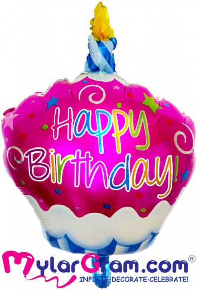27" Happy Birthday/Make a Wish Cup Cake With Candle